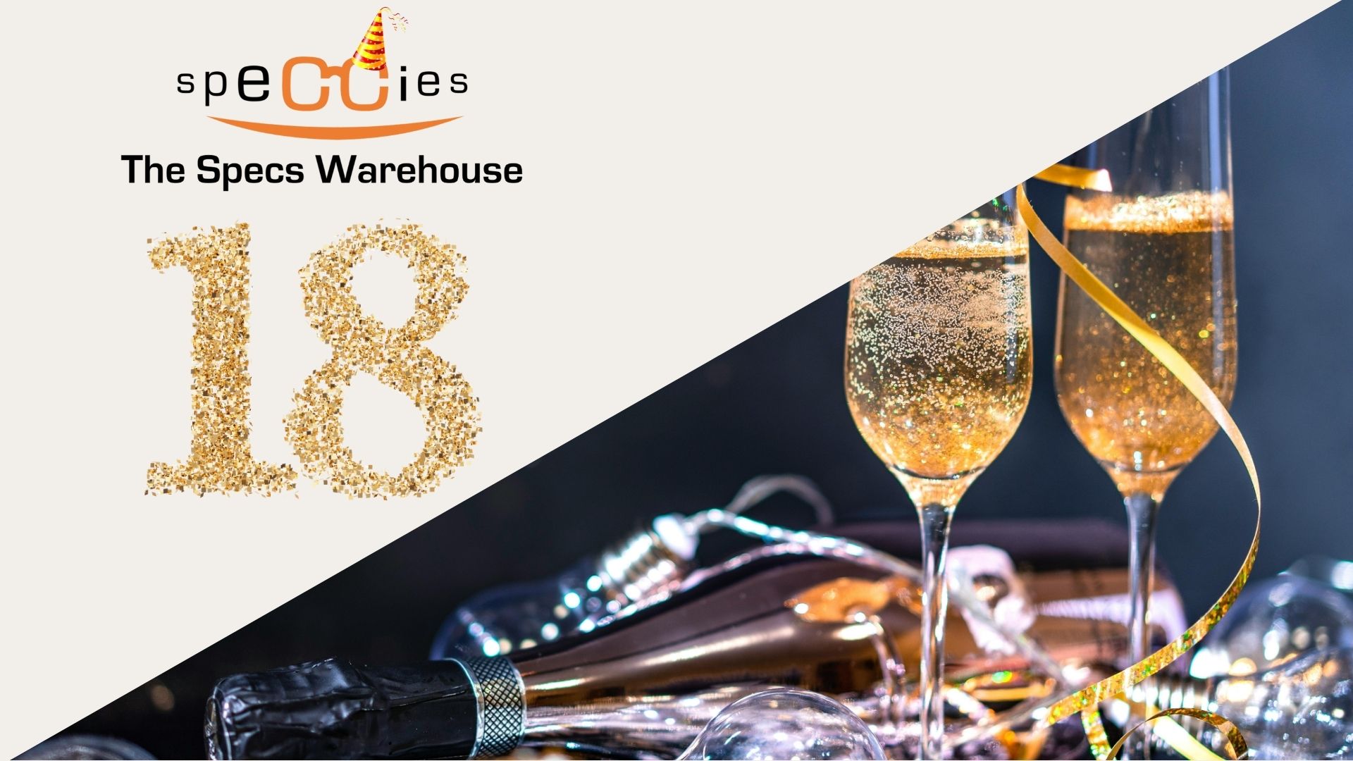 Speccies logo -the number 18 - two champagne glasses.